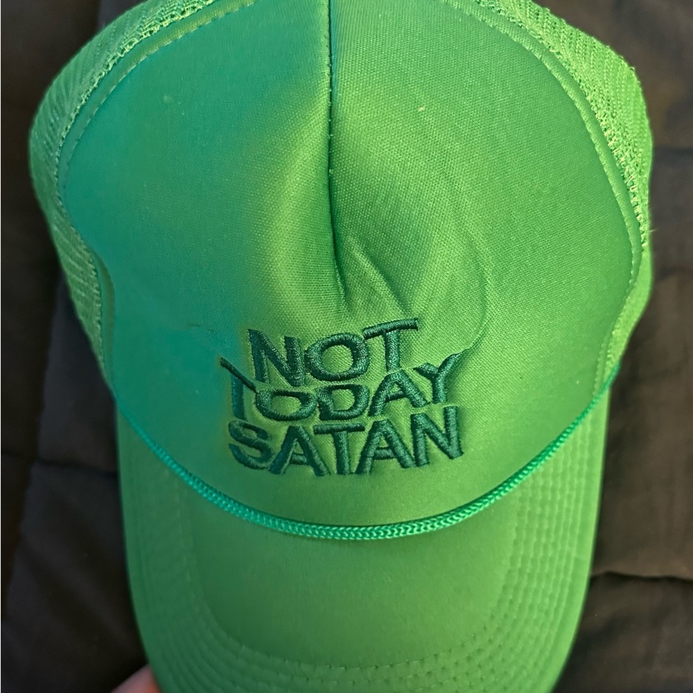 Green Trucker Hat with Embroidered Text